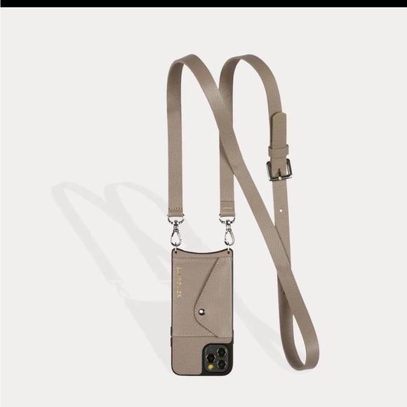 Bandolier Accessories - Bandolier Hayley Side Slot Leather Crossbody in Greige/Silver w/ Gold Wristlet